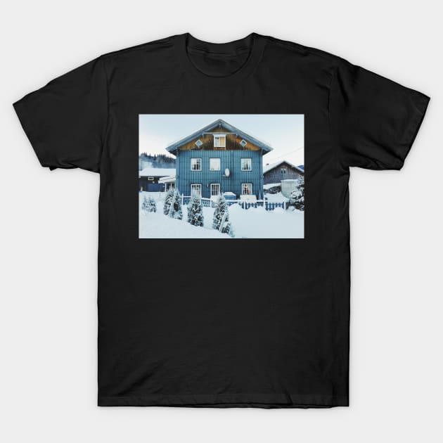 White Christmas - Typical Norwegian Farmhouse With Illuminated Xmas Decoration in Window T-Shirt by visualspectrum